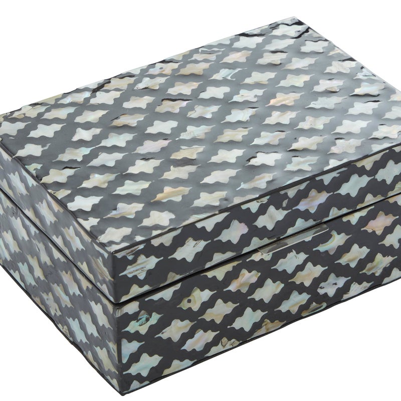 Deco 79 Mother of Pearl Shell Decorative Box Decorative Keepsake Boxes with Hinged Lid, Set of 2 Storage Boxes 12", 8"W, Black - Image 5